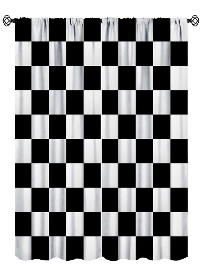 YSWOW Racing Curtains for Kids Bedroom Decor Simple Black and White Checkered Flag Pattern Art Printed Window Drapes W21xL45in Decor - Image 1
